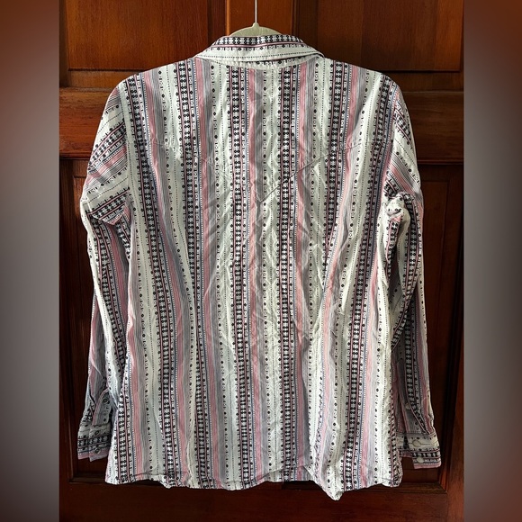 Wrangler Retro Western Snap Button Shirt L Aztec Cowboy Rodeo Boho Cotton - Picture 9 of 12